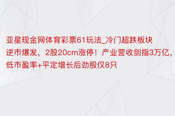 亚星现金网体育彩票61玩法_冷门超跌板块逆市爆发，2股20cm涨停！产业营收剑指3万亿，低市盈率+平定增长后劲股仅8只