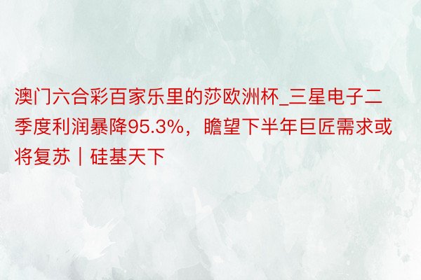 澳门六合彩百家乐里的莎欧洲杯_三星电子二季度利润暴降95.3%，瞻望下半年巨匠需求或将复苏｜硅基天下