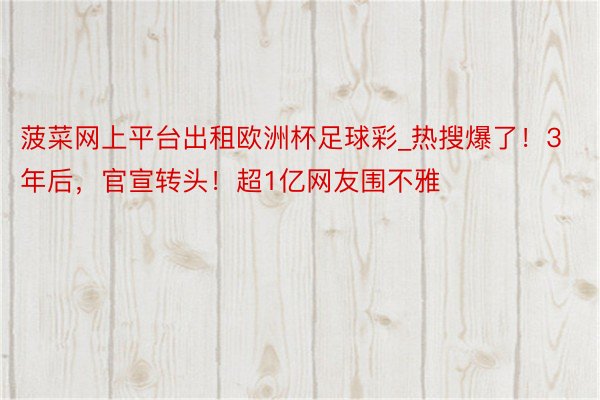 菠菜网上平台出租欧洲杯足球彩_热搜爆了！3年后，官宣转头！超1亿网友围不雅