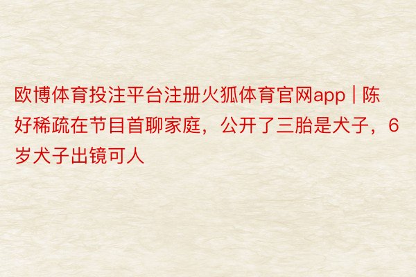 欧博体育投注平台注册火狐体育官网app | 陈好稀疏在节目首聊家庭，公开了三胎是犬子，6岁犬子出镜可人